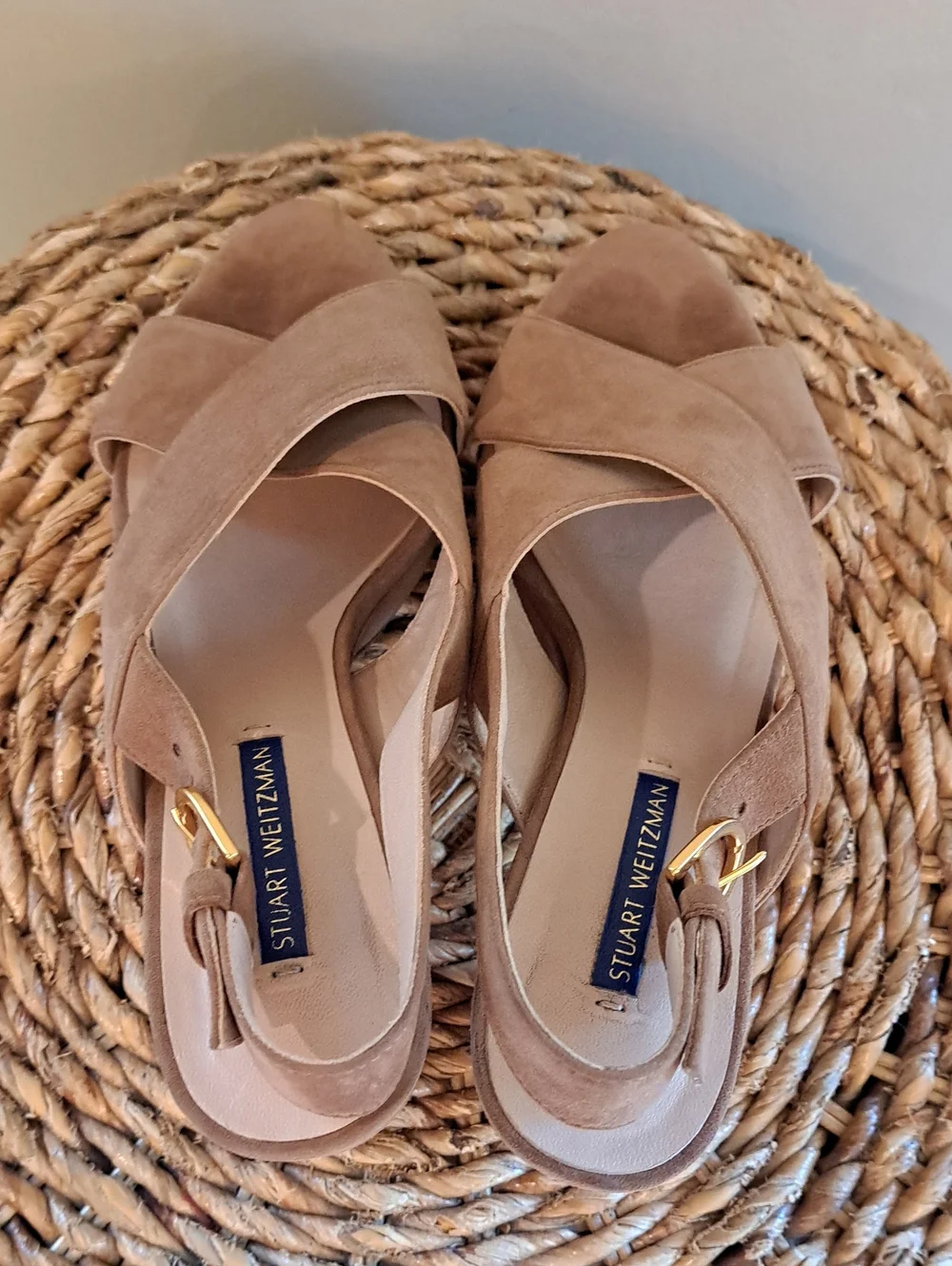 Stuart Weitzman Womens Luxury Jerry Camel Suede Platform Slingback 4.25